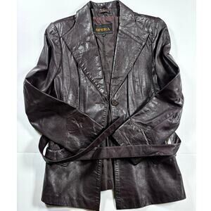 Women's Vintage Opera Wine/Burgundy Belted 100% Leather Jacket SIze XSmall